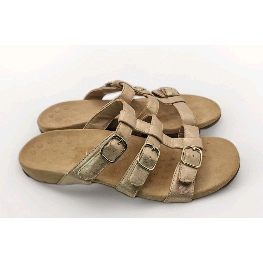 Vionic Orthotic Sz 7 Strappy Slides‎ Beige #404